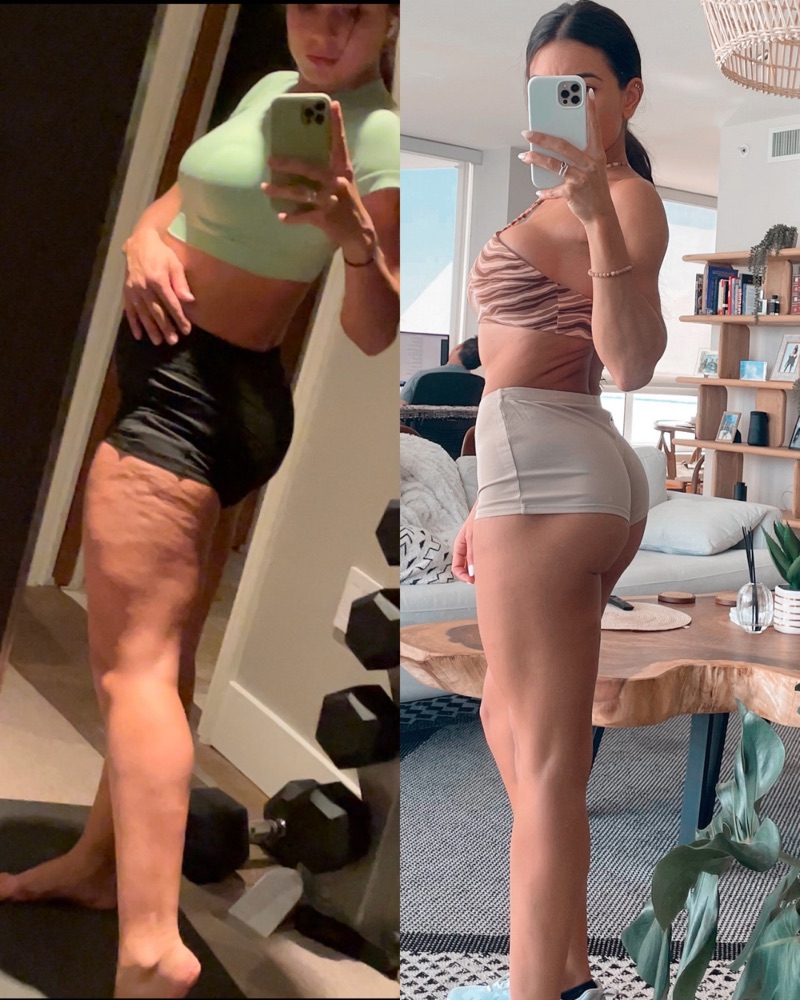 Melissa Lattari, founder of SWEATNGLOW, before and after. Results vary.