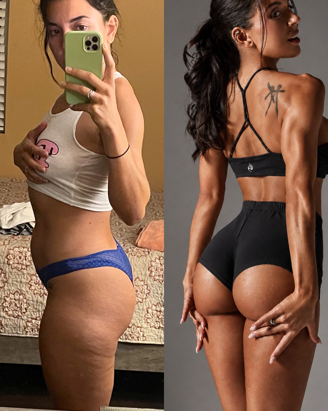 Melissa Lattari, founder of SWEATNGLOW, before and after. Results vary.