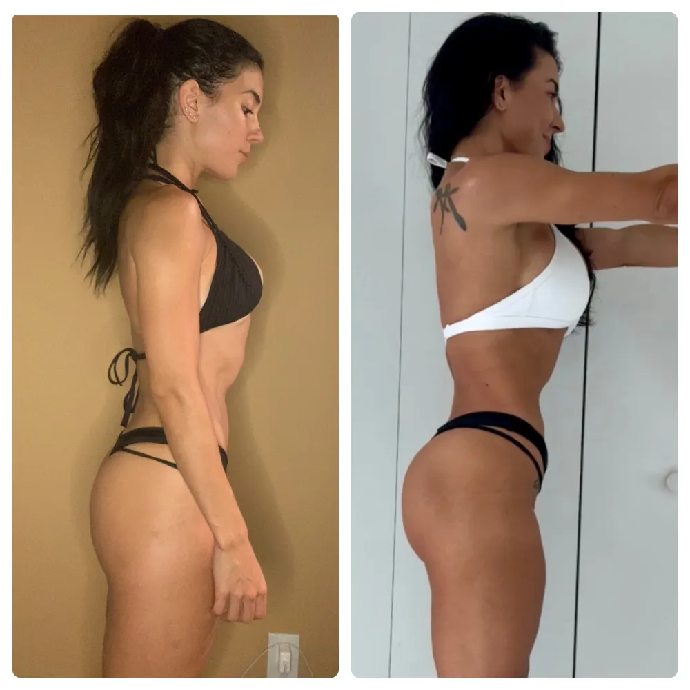 Melissa's own glutes, before and after building them