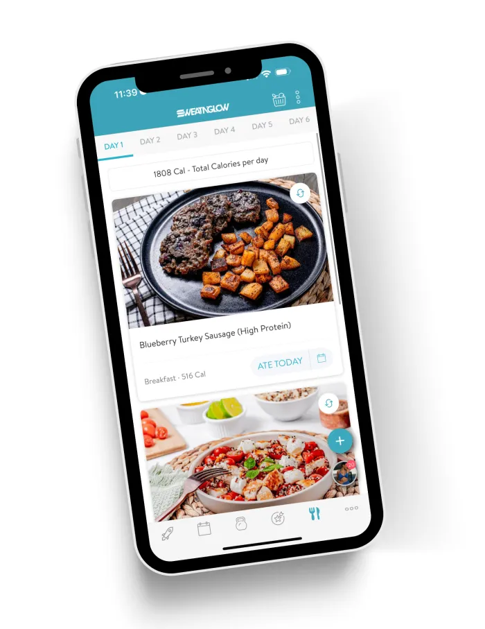 Meal plan in the SWEATNGLOW app